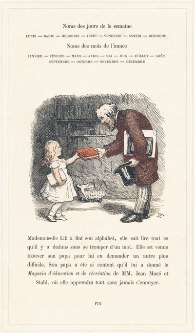Mademoiselle Lili sa leggere, pagina 40 - Alfabeto di Mademoiselle Lili, di L. Froelich e di un papà (Hetzel stesso). Bibliothèque & Magasin d