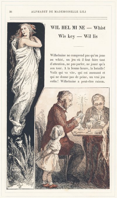 Wilhelmine, Whist, Wiskey, Willis, pagina 36 - Alfabeto di Mademoiselle Lili, di L. Froelich e di un padre (Hetzel stesso). Bibliothèque & Magasin d