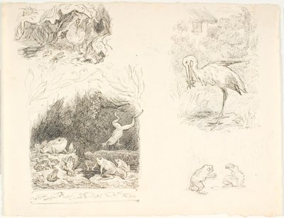 Quattro bozze per illustrazioni per Il rospo, Nuove fiabe e storie di H.C. Andersen da Lorenz Frølich