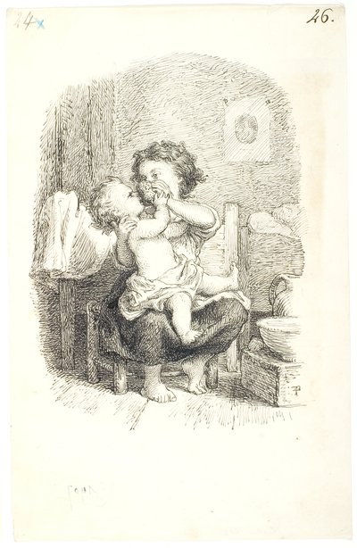 Bambina che fa il bagno a un bambino più piccolo da Lorenz Frølich
