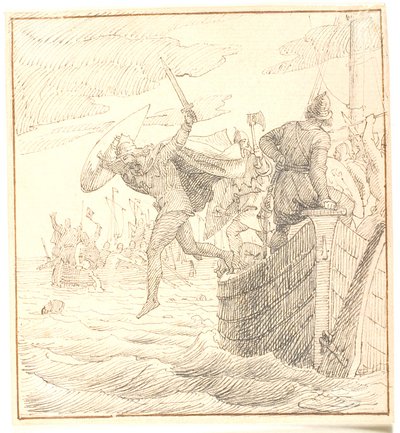 Olaf Tryggvesen si getta in mare durante la battaglia di Svolder da Lorenz Frølich