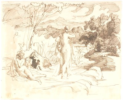 Tre donne che fanno il bagno in un lago da Lorenz Frølich