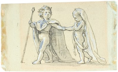 Vignetta con bambini che giocano come re e regina da Lorenz Frølich