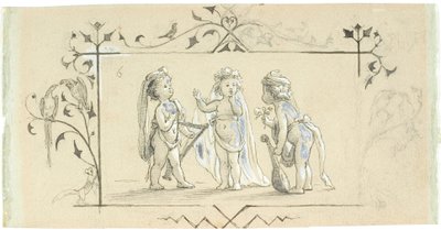 Vignetta con tre bambini con strumenti musicali da Lorenz Frølich