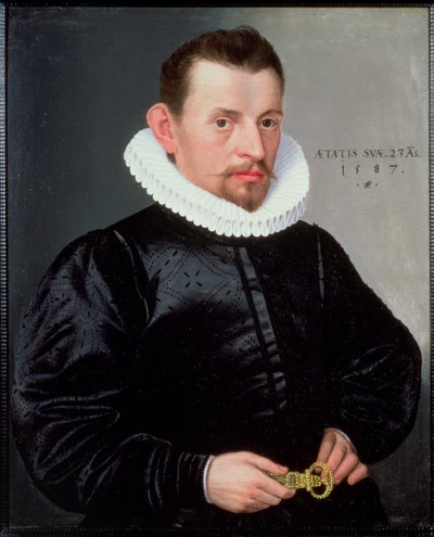 Ritratto di un giovane gentiluomo con un colletto, 1587 da Lorenz Strauch