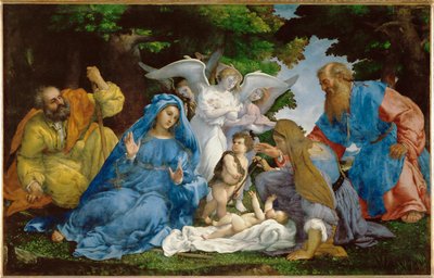 La Sacra Famiglia con tre angeli, il giovane San Giovanni ... da Lorenzo (workshop of) Lotto