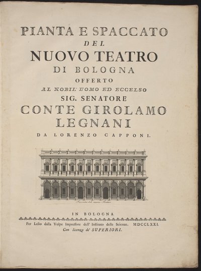 Pianta e sezione del nuovo teatro di Bologna da Lorenzo Capponi, after Antonio Galli Bibiena