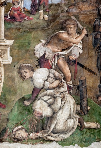 Vita di Santa Cecilia: Martirio di San Valeriano e Tiburzio (dettaglio) da Lorenzo Costa