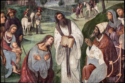 Vita di Santa Cecilia: Urbano I invita Valeriano a convertirsi (dettaglio) da Lorenzo Costa