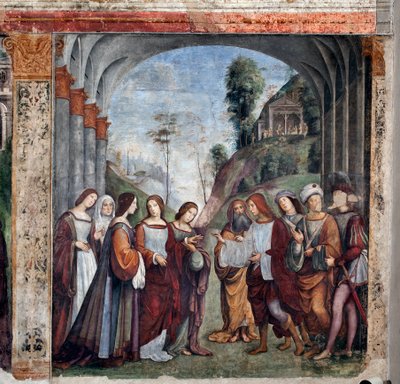 Vita di Santa Cecilia: Matrimonio di Santa Cecilia e Valeriano (affresco) da Lorenzo Costa