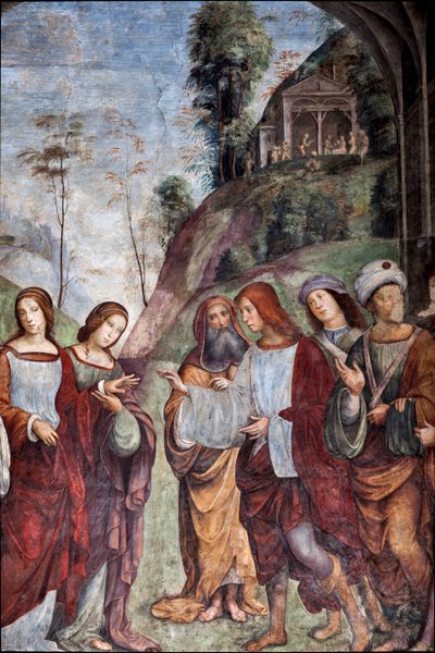 Vita di Santa Cecilia: Matrimonio di Santa Cecilia e Valeriano (dettaglio) da Lorenzo Costa