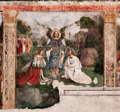 Vita di Santa Cecilia: la santa e San Valeriano incoronati da un angelo da Lorenzo Costa