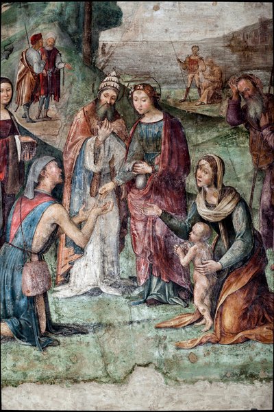Santa Cecilia dona i suoi beni ai poveri (dettaglio) da Lorenzo Costa
