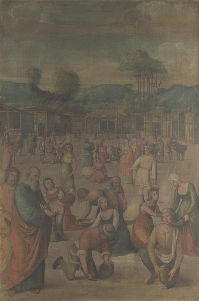 Gli Israeliti raccolgono la manna dalla storia di Mosè, dopo il 1508 da Lorenzo Costa
