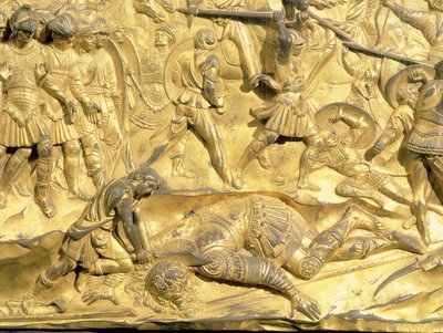 Davide e Golia, dettaglio dal pannello originale delle porte est del Battistero (post restauro) da Lorenzo Ghiberti