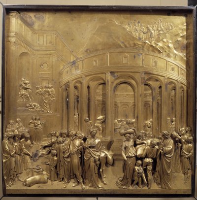 Storia della vita di Giuseppe. La raccolta del grano: i contadini portano i sacchi di cereali. Pannello originale della porta del Paradiso da Lorenzo Ghiberti