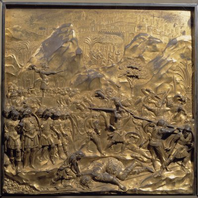 Vita di Davide e Golia: una rappresentazione della battaglia tra Israeliti e Filistei e la decapitazione del gigante Golia nella valle di Ela da Lorenzo Ghiberti