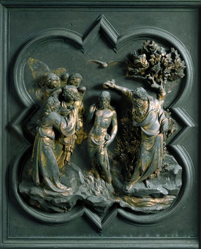 Porta Nord (chiamata Porta della Croce, a Nord), dettaglio esterno: Il battesimo di Cristo, scultura in bronzo di Lorenzo Ghiberti da Lorenzo Ghiberti