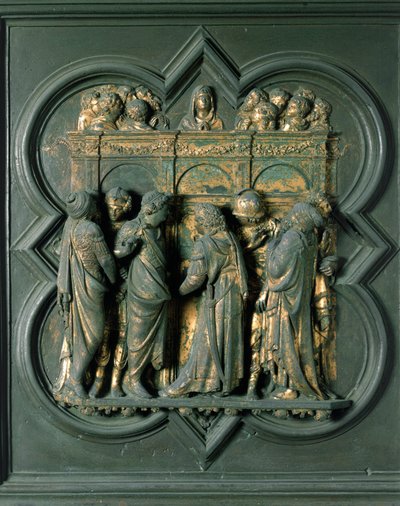 Porta Nord (chiamata Porta della Croce, a Nord), dettaglio esterno: Pentecoste, scultura in bronzo di Lorenzo Ghiberti da Lorenzo Ghiberti