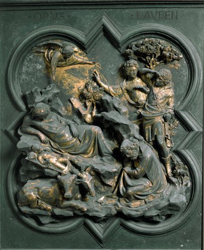 Porta Nord (detta Porta della Croce, a nord), dettaglio esterno: la Natività. Scultura in bronzo di Lorenzo Ghiberti da Lorenzo Ghiberti