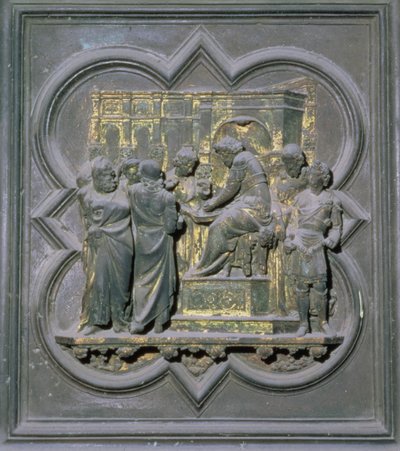 Ponzio Pilato si lava le mani davanti a Cristo, sedicesimo pannello delle Porte Nord del Battistero di San Giovanni, 1403-24 da Lorenzo Ghiberti