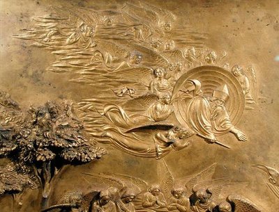 La storia di Adamo, (dettaglio) di Dio Padre con Angeli, da uno dei pannelli originali delle Porte Est del Battistero da Lorenzo Ghiberti
