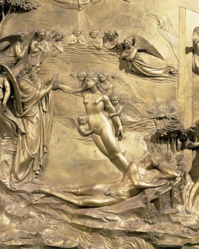 La Storia di Adamo, (dettaglio) della Creazione di Eva, da uno dei pannelli originali delle Porte Est del Battistero (post restauro) da Lorenzo Ghiberti
