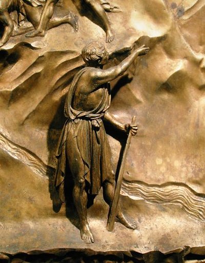 La storia di Caino e Abele, dettaglio di Caino, pannello originale dalle Porte Est del Battistero da Lorenzo Ghiberti