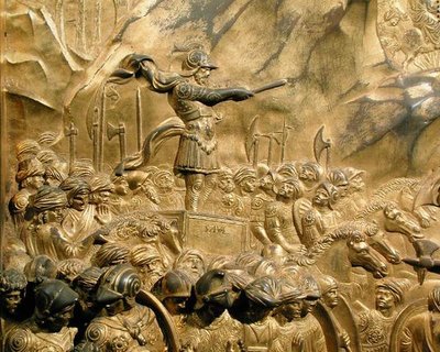 La storia di Davide e Golia, (dettaglio) di Saul, dal pannello originale delle porte est del Battistero da Lorenzo Ghiberti