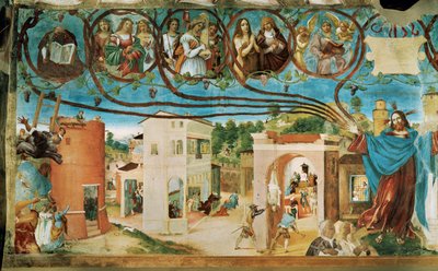 Lato sinistro della Capella Suardi, Chiesa di Santa Barbara a Bergamo ... (pittura murale) da Lorenzo Lotto