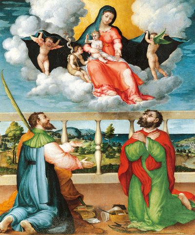 Madonna in gloria con i santi Cosma e Damiano in adorazione da Lorenzo Lotto