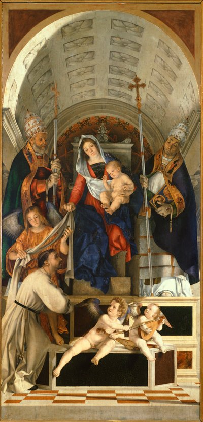 Madonna con Bambino e Santi Domenico, Gregorio e Urbano, tavola principale della Pala d