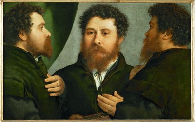 Ritratto di un orafo in tre viste (dipinto su tela) da Lorenzo Lotto