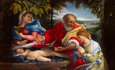 Riposo durante la fuga in Egitto con Santa Giustina da Lorenzo Lotto