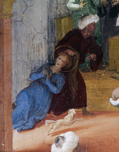 Santa Barbara trascinata per i capelli davanti al magistrato (dettaglio) da Lorenzo Lotto