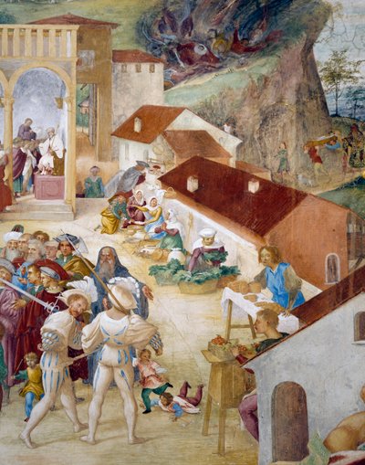 Soldati, gente comune e mercato, (dettaglio) da Lorenzo Lotto