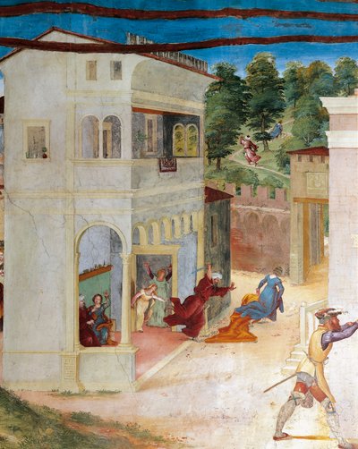 Santa Barbara attaccata dal padre, dettaglio da Cristo-Vite e Leggenda di Santa Barbara di Lorenzo Lotto da Lorenzo Lotto