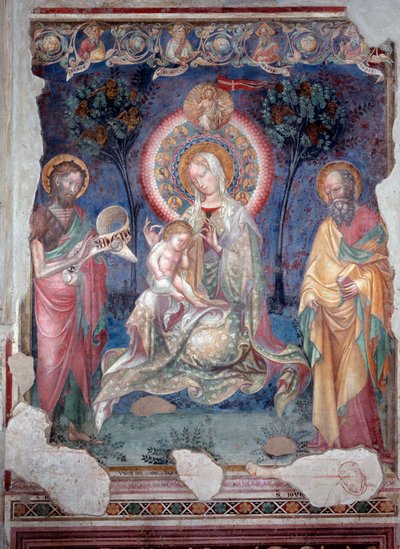Vergine con bambino circondata da San Giacomo apostolo e San Giovanni Battista da Lorenzo Salimbeni