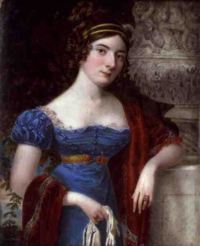 Signora in un vestito blu bordato di pizzo da Lorenzo Thewenti