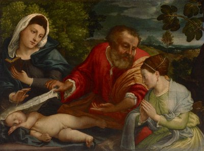 La Sacra Famiglia con una donatrice come Santa Caterina d