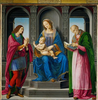 Madonna con bambino, circondata da San Giuliano e San Nicola di Myra ... da Lorenzo di Credi