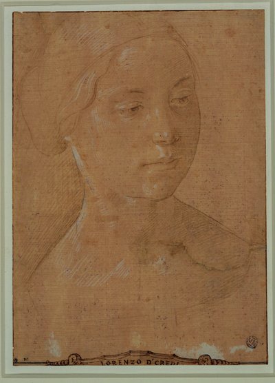 Ritratto di donna, volto di tre quarti, capelli raccolti in una rete ... da Lorenzo di Credi