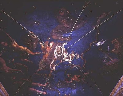 La dea Diana nel suo carro circondata da rappresentazioni dei segni dello zodiaco dalla Sala dello Zodiaco da Lorenzo the Younger Costa