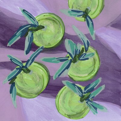 Frutto verde su sfondo viola da Lori Ann Folz