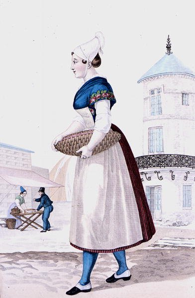 Costume tradizionale di St. Valery en Caux, inciso da Gatine c.1820 da Louis Marie (after) Lante