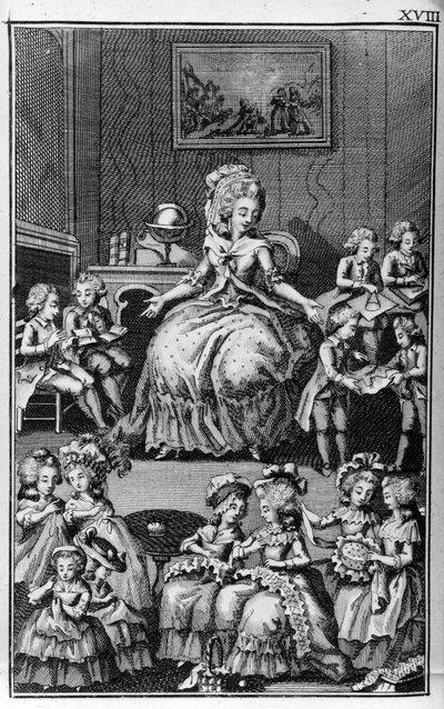 Illustrazione di Louis Binet (1744-1800) per il libro di Nicolas Edme Restif de La Bretonne "Les Parisiennes", o XL Caratteri Generali Presi nei Mori Moderni, adatti a servire all
