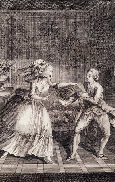 Il biglietto dolce sottratto (libertinaggio) - in "Le francesi o 34 esempi scelti nei costumi attuali adatti a guidare figlie, donne, mogli, madri" di Restif de La Bretonne (1734-1806), ill. di Binet, Neufchatel da Louis (after) Binet