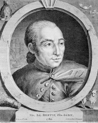 Ritratto di Nicolas Edme Restif de La Bretonne (1734-1806) - di Binet, incisione da Louis (after) Binet
