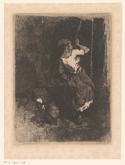 Donna che prende acqua da un pozzo, accanto a lei un bambino seduto da Louis Adolphe Hervier (attributed to)