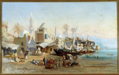 Pescatori e moschee del porto di Boulack in Egitto da Louis Amable Crapelet